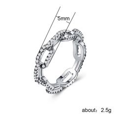 Style: Europe and America Trendy Silver Round Chain Ring, Silver Chain Link Jewelry For Wedding, Elegant Silver Rings With Adjustable Chain, Silver Alloy Wedding Rings, Elegant Silver Ring With Adjustable Chain, Silver Alloy Ring For Anniversary, Elegant Adjustable Alloy Rings, Silver Alloy Anniversary Ring, Trendy Silver Crystal Wedding Ring