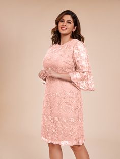 Introducing our elegant mother of the bride dress - featuring a flattering column silhouette, delicate 3/4 lace sleeves, and a knee-length hemline. This dress is perfect for any special occasion, providing both style and comfort for the mother of the bride. Elevate your look with this beautiful and timeless piece.        Attention!     The sleeves are see-through and unlined. (Refer to the picture below) Lace Mother Of The Bride Dress With 3/4 Sleeves, Knee-length Lace Dress For Mother Of The Bride, Elegant Mother Of The Bride, Mother Of The Groom Dress, Column Dress, Lace Neckline, Applique Dress, Mother Of The Bride Dress, Chiffon Skirt