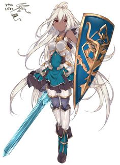 Shira deFenris Anime Knight, Black Anime Characters, Anime Warrior, Dnd Characters, An Anime, White Hair, Fantasy Character Design, Character Design Inspiration