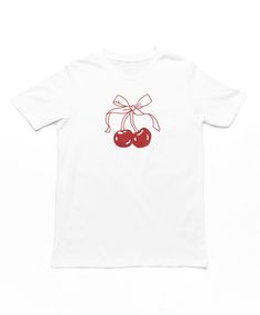 Cherry with Ribbon Baby Tee, Cherry Baby Tee, Cute Cherry Shirt, Baby Tee Gift, Cute Ribbon Hoodie, Unisex Graphic Tee, Y2K Crop Top  Elevate your style with our collection of Y2K-inspired baby tees, crop tops, t-shirts, and sweatshirts. Perfect for the fashion-forward individual, our pieces are crafted from 100% cotton for a soft, breathable, and comfortable fit. Available in sizes S, M, L, XL, and XXL, there's a perfect fit for everyone. To ensure the longevity of your garment, we recommend wa Cherry Tee Shirt, Fitted Cherry Print T-shirt With Short Sleeves, Y2k T-shirt With Cherry Print, Fitted Cotton T-shirt With Cherry Print, Cotton T-shirt With Cherry Print, Cherry Shirt, Y2k Crop Top, Cherry Baby, Style Savvy