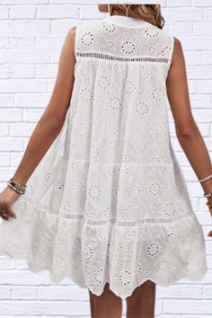 Dress to impress in our Women's Eyelet Summer Sleeveless Dress. The intricate eyelet design and sleeveless style create a chic, summery look. The crisp white color adds a touch of sophistication. Perfect for any occasion, this dress will have you looking and feeling elegant all season long. Women's White Eyelet Sleeveless Dress Eyelet Dress Outfit, Summer Sleeveless Dress, Sleeveless Summer Dress, Smart Casual Wear, Kimono Sweater, Sleeveless Dress Summer, Eyelet Dress, White Eyelet, Dress Pant