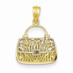 14k Gold & Rhodium Reversible Mom Handbag Pendant, Pendants for Necklace Heart Handbag, Mom Purses, Heart Purse, Fine Gold Necklace, Cleaning Silver Jewelry, Silver Jewellery Indian, Silver Jewelry Necklace, Mom Jewelry, Handbag Charms