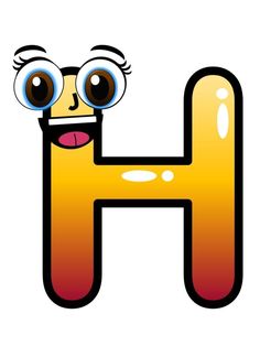 the letter h with eyes and tongue sticking out from it's uppercases