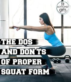 a woman doing squats on a mat with the words, the dos and don'ts of proper squat form