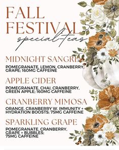 the fall festival schedule with flowers on it