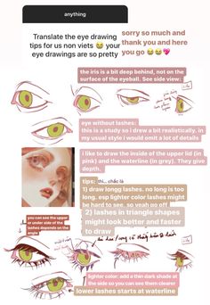 an eye chart with different types of eyes and how to draw them in the style