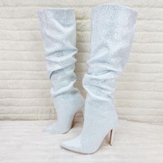 BERNESS | Totally Wicked Footwear Shaft Boots, Rhinestone High Heels, Boots Knee High, Fancy Shoes, Thigh Boot, Stiletto Boots, White Rhinestone, Boots Knee, High Heels Stilettos