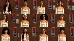 many different images of women in white tops and headbands on a brick wall