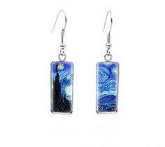 Von Gough Starry Sky Earrings – live-love-Fashion Rectangular Earrings, Nautical Earrings, Gem Earrings, Art Earrings, Van Gogh Paintings, Nautical Jewelry, Starry Night Van Gogh, Fish Hook Earrings, Trendy Earrings