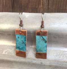 Copper earrings Recycled Jewelry Handmade copper Jewelry | Etsy Artistic Copper Earrings With Patina, Vintage Copper Earrings With Patina, Unique Patina Copper Earrings, Rustic Bronze Earrings With Patina, Unique Copper Earrings With Patina, Rustic Bronze Patina Earrings, Rust-colored Soldered Copper Earrings, Turquoise Copper Earrings, Green Copper Earrings With Patina