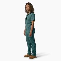 Women's Cooling Short Sleeve Coveralls - Dickies US, Lincoln Green S Fitted Utility Overalls In Solid Color, Fitted Solid Color Utility Overalls, Solid Color Fitted Utility Overalls, Dickies Coveralls, Dickies Women, Work Uniforms, Icon Collection, Street Outfit, Nice Shorts