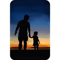 the silhouette of a man and child holding hands