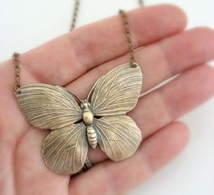 Vintage Necklace - Butterfly Necklace - Brass Necklace - Butterfly Jewelry - Statement Necklace - handmade jewelry Vintage Handmade Butterfly Necklace, Vintage Butterfly Jewelry For Wedding, Butterfly Charm Brass Jewelry Gift, Brass Jewelry With Butterfly Charm For Gift, Vintage Gold Butterfly Jewelry, Vintage Brass Jewelry For Crafting, Handmade Gold Butterfly Necklace, Handmade Gold Bohemian Butterfly Necklace, Nickel-free Butterfly Brass Jewelry