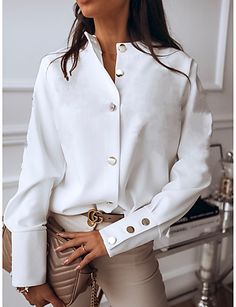 Elegant White Blouse, Fashion Stand, White Shirt Blouse, Women White Blouse, Round Neck Shirt, Satin Shirt, Summer Blouses, Elegant Shirt, Spring Shirts