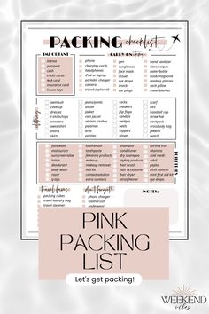 the pink packing list is shown with text