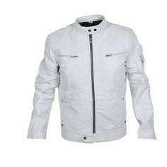 White leather jackets are a true fashion statement. They are stark yet subtle; edgy yet modest; and peculiar yet just as versatile. This unique and contrasting blend of features is what makes a white leather jacket a must-have item for every man. White Leather Jackets, Leather Racer Jacket, White Leather Jacket, Lamb Leather Jacket, Racer Jacket, Black Patch, Men's Leather Jacket, Real Leather Jacket, Custom Jacket