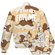 Brand Dunkare Desert Camo 3s Shirt Its The Kick For Me All Over Print Baseball Varsity Jacket Camouflage Crew Neck T-shirt With Graphic Print, Valentino Camo Jacekt, Desert Camo, Baseball Varsity Jacket, All Over Print, Varsity Jacket, Camo, Baseball