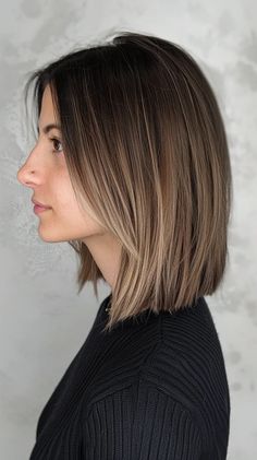 36 Blunt Cut Bob Hairstyles That Will Make You Want to Chop Your Hair Short Brunette Hair Bob Straight, Brunette Textured Long Bob, Textured Bob Brunette, Straight Brunette Bob, Bob Hairstyles Brunette, Bluntcut Bob Brown, Dark Ombre Hair, Dark Ombre, Winter Colours