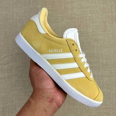 Adidas Gazelle Pastel Women 7.5. Brand New In Box All Sales Final Classic Yellow Sneakers With Round Toe, Adidas Yellow Leather Sneakers, Adidas Yellow Sneakers For Spring, Adidas All Star, Mint Sneakers, Cute Running Shoes, Rose Gold Adidas, Adidas Cleats, Adidas Superstar Women