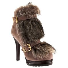 Fendi Fur Boots Brand New * Euro: 38.5 * Stunning Beaver Fur Lines the Front and the Inside of the Boots * Soft Taupe Nubuck Leather * Zips up the Back * 1.25" Front Platform * 4.75" Heel * Gold Fendi Hardware * With Fendi Dust Cover Suede Platform Boots, Fendi Fur, Fendi Boots, Shoes Ads, Hot Boots, Snakeskin Heels, Fendi Shoes, Shoe Boot Sandals, Fur Boots