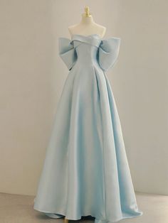 Blue A-Line Satin Long Prom Dresses, Blue Satin Evening Dresses Paris Dresses Aesthetic, Cinderella Inspired Prom Dress, Cinderella Aesthetic Outfit, Light Blue Formal Dress, Satin Long Prom Dress, Gaun Koktail, Detail Couture, Simple Prom Dress Long, 파티 드레스