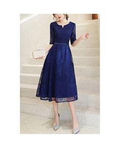 Buy royal blue midi wedding guest dress with half sleeves at cheap price online. Free stable shipping and pro custom service since 2009. Elegant Half Sleeve Bridesmaid Dress, Half Sleeve Dresses For Spring Wedding Guests, Half Sleeve Dresses For Wedding Guests In Spring, Blue Midi Bridesmaid Dress For Prom Season, Blue Midi Dress For Bridesmaid Prom Season, Spring Half Sleeve Wedding Guest Dress, Blue Mother Of The Bride Dress For Summer Wedding, Spring Wedding Guest Dress With Half Sleeves, Royal Blue Knee-length Dress For Wedding