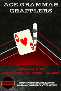 an advertisement for the ace grammars game, which features two playing cards with hearts on them