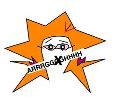 an orange star with the word arrgo ghih in it's center