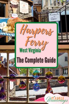 the sign for harper's ferry west virginia is shown in front of some buildings