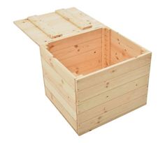 an empty wooden box is shown on a white background