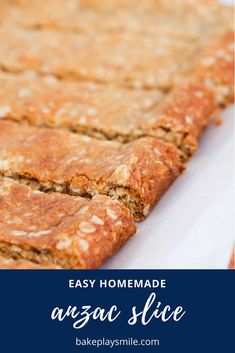 easy homemade anzac slice recipe with text overlay