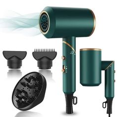 Hair Dryer,1800W Professional Ionic Hair Dryer with Diffuser and Nozzles, Powerful Blow Dryer for Fast Drying,Compact & Lightweight Travel Portable Hair Dryer for Women 1. 【UPGRADED GALLOP MOTOR & HYDRA ANION CONSERVATION】：1800W professional ionic hair dryer with high rotating speed and high torque.The hair dryer offers strong winds for quick drying even thick wavy hair in less time. We adopted ecellent negative ion technology reduces protein damage, prevent heat damage, block moisture during u Hair Dryer Accessories, Dyson Hair Dryer, Portable Hair Dryer, Thick Wavy Hair, Ionic Hair Dryer, Professional Hair Dryer, Healthy Hair Care, Fast Hairstyles, Hair Dryers