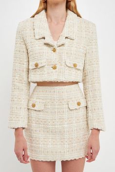 Premium Cropped Tweed Jacket Chanel Tweed Jacket Outfit, Womens Tweed Jacket, Womens Tweed, Tweed Fabric, Tweed Blazer, Cropped Jacket, Notched Collar, Jackets Online, Fit Inspo