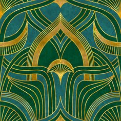 a green and gold art deco wallpaper