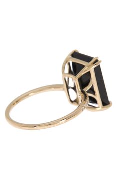 A sparkling diamond trim brings shine to this rich onyx statement ring. 1" ring face Total diamond weight: 0.05 ctw 14K yellow gold, diamond, onyx Imported Sparkling Diamond, Onyx Ring, Sparkle Diamonds, Statement Ring, Statement Rings, Gold Diamond, Nordstrom Rack, Onyx, Gold Bracelet