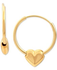 Children's Heart Hoop Earrings in 14k Gold - Gold Valentine's Day Heart Earrings Tarnish Resistant, Valentine's Day Tarnish-resistant Heart Earrings, Valentine's Day Heart-shaped Tarnish-resistant Earrings, Yellow Gold Hoop Earrings For Valentine's Day, Gold Hoop Earrings With Heart Charm, Valentine's Day Tarnish Resistant Huggie Earrings, Yellow Gold Hoop Earrings With Heart Charm, 14k Yellow Gold Hoop Heart Earrings, Round Huggie Earrings For Valentine's Day