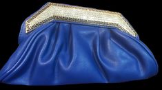 New Royal Blue Faux Pleated Lether With Gold Trim & Rhinestone Soft Body Clutch Handbag 10.5'' L x 6.5 H Formal Blue Bags With Gold-tone Hardware, Royal Blue Rectangular Evening Bag, Elegant Royal Blue Rectangular Bag, Blue Evening Bag With Rhinestones, Blue Flap Bag With Gold-tone Hardware For Evening, Blue Rhinestone Clutch Evening Bag, Blue Rhinestone Clutch Bag, Luxury Blue Box Bag With Gold-tone Hardware, Unique Clutch