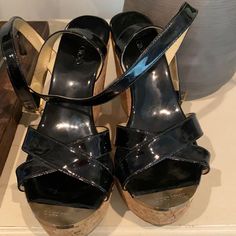 Jimmy Choo Black Patent Wedge .. Super Cute Dresses Up Or Down ! Super Cute Dresses, Jimmy Choo Shoes, Women's Shoes Sandals, Jimmy Choo, Cute Dresses, Shoes Sandals, Wedges, Super Cute, Dress Up