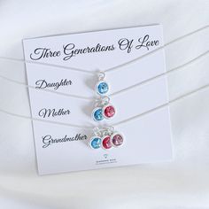 The perfect Family gift. Three dainty sterling silver necklaces with Swarovski birthstones in a beautiful gift box with a sentiment card.  ∙  ∙  ∙  This set includes 3 necklaces  ∙  ∙  ∙   Mum Gift Ideas: https://etsy.me/2DOHlSF Matching Bracelet: www.etsy.com/uk/listing/767114487 ∙  All components made from high-quality 925 sterling silver D I M E N S I O N S  ∙  Necklace length  40 cm | 16 in 45 cm | 18 in A D D ∙  O N :  - Initial Disc www.etsy.com/uk/listing/710409843 - Extra Swarovski Birth Mother's Day Sterling Silver Birthstone Necklace For Birthday, Mother's Day Sterling Silver Birthstone Charm Necklace, Sterling Silver Birthstone Necklace For Mother's Day Birthday, Sterling Silver Birthstone Necklace Gift For Mom Nickel-free, Nickel-free Sterling Silver Birthstone Necklace For Mom, Sterling Silver Birthstone Necklace Round Pendant For Mom, Silver Birthstone Necklace For Birthday And Mother's Day, Adjustable Silver Birthstone Necklace For Anniversary, Silver Birthstone Necklace For May - Gift For Mom