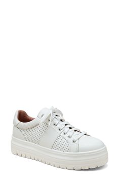 Breathable perforations and a low-profile silhouette lend street-savvy appeal to a leather sneaker grounded by a chunky platform and slip-resistant sole. 1 1/2" platform (size 11) Lace-up style Cushioned footbed Slip-resistant sole Leather upper/synthetic lining/rubber sole Imported White Low-top Chunky Sneakers With Perforations, Sporty Low-top Chunky Sneakers With Perforations, White Low-top Platform Sneakers With Perforations, Leather Low-top Chunky Sneakers With Perforations, Low-top Leather Chunky Sneakers With Perforations, Low-top Chunky Sneakers With Perforations For Streetwear, Modern Low-top Chunky Sneakers With Perforations, Modern Chunky Sneakers With Perforations And Round Toe, Low-top Chunky Sneakers With Perforations For Sports