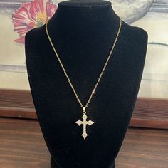 New Gold Plated Stainless Steel Cross Pendant Necklace Lobster Clasp Closure With Extender Approx. 16.5-18.75” Gothic Cross Necklace, Stainless Steel Cross Pendant, Gothic Cross, Gothic Crosses, Steel Cross, Cross Pendant Necklace, Cross Pendant, Womens Jewelry Necklace, Lobster Clasp