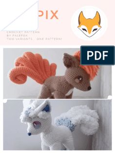 two knitted animals are shown with the text pix on top and below them