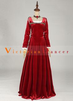 Medieval Wine Red Velvet Ball Gown Dress     Condition: Brand New   Color: Wine Red   Material: This Medieval Dress is made of amp;nbsp; high quality velvet, soft and comfortable to wear   Sleeve Length: Long Sleeveless (removable)   Dresses Length:Floor-Length   Neckline: Square Collar   Decoration: amp;nbsp; Lace + Bandage   Package Includes: 4PCS (One Jacket amp;nbsp; + One Shirt + Two Sleeves )   Style: This dress is perfect for civil war,victorian,medieval,regency,renaissance, wedding, cosp Red Floor-length Velvet Dress, Red Fitted Medieval Dress For Festivals, Fitted Red Medieval Dress For Festivals, Elegant Fitted Red Medieval Dress, Red Medieval Dress For Costume Festivals, Elegant Red Medieval Wedding Dress, Elegant Red Medieval Dress With Historical Design, Red Long Sleeve Dress With Historical Design, Elegant Red Medieval Dress For Costume Party