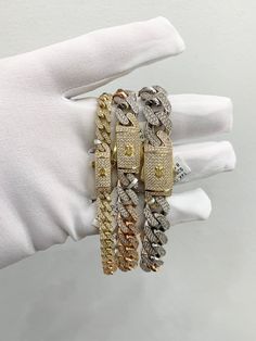 14k tricolored karolg moncao bracelet - 100% 14k real gold - goes with any outfit - secure box lock system - can be use on daily basis - 3 different thicknacess availabe - 2 different lengths - items sold by piece, weight is undetermined Luxury Tarnish Resistant Rectangular Bracelet, Luxury Cuban Link Bangle Bracelet As Gift, Luxury Cuban Link Jubilee Bracelet - Gift, Luxury Cuban Link Jubilee Bracelet For Gift, Luxury White Gold Rectangular Chain Bracelet, Luxury White Gold Cuban Link Bracelet As Gift, Chain Link Bracelet, Real Gold, Link Bracelets