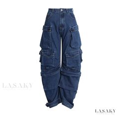 Lasaky - Chic Street Style Workwear with Multiple Pockets - Long Waist Casual Denim Jeans Skater Girl Style, Clothing Png, Moda Denim, Style Overalls, Jean Large, Skater Girl, Overalls Pants, Jeans Cargo, High Street Fashion