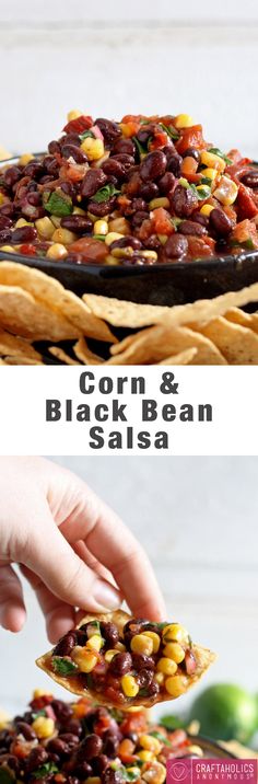 corn and black bean salsa in a tortilla shell