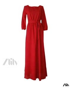 Zlily - Cotton Dress - Fashionable and Stylish Round Neck Long Dress Chiffon Long Maxi Dress For Fall, Long Chiffon Maxi Dress For Fall, Red Long Sleeve Chiffon Maxi Dress, Red Chiffon Maxi Dress With Long Sleeves, Red Chiffon Long Sleeve Maxi Dress, Fall Chiffon Floor-length Dresses, Red Long Chiffon Dress, Long Sleeve Solid Color Chiffon Dress, Long Solid Color Dresses For Spring