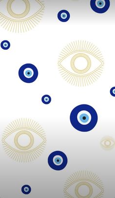 an eye pattern on a white background with blue and gold circles