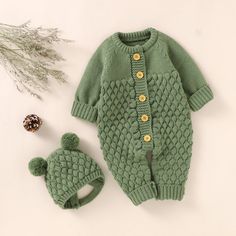 Newborn Boys Girls Solid Plain Jumpsuits - Happy Coo Knitted Jumpsuit, Winter Sleepwear, Toddler Jumpsuit, Knit Baby Romper, Gender Neutral Colors, Baby Overalls, Stil Boho, Boys Knits, Baby Rompers