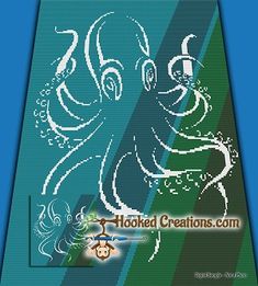 an image of a blue and green background with the words hooked creations com on it